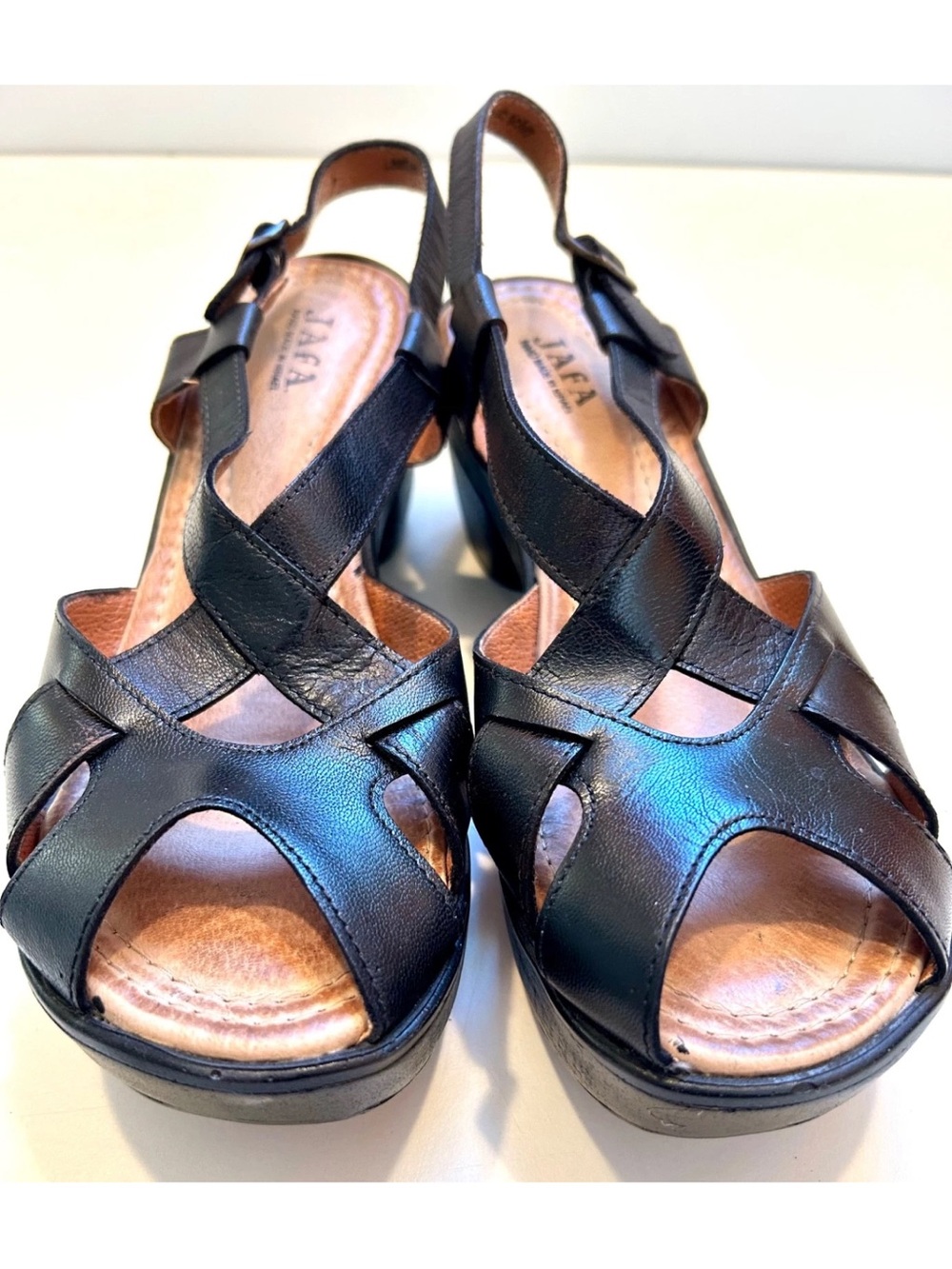 JAFA Black Leather Slingback Wedge Sandals 41/10